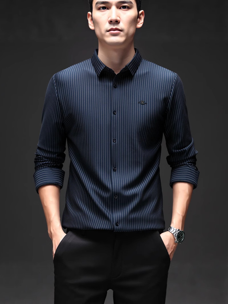 striped print long sleeve shirt men's autumn and winter new anti-wrinkle casual all-match bottoming shirt shirt autumn