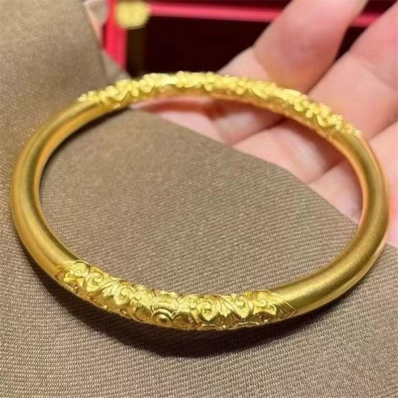 越南沙金5mm古法传承手镯 女士磨砂素圈实心合金镀金手镯货源批发