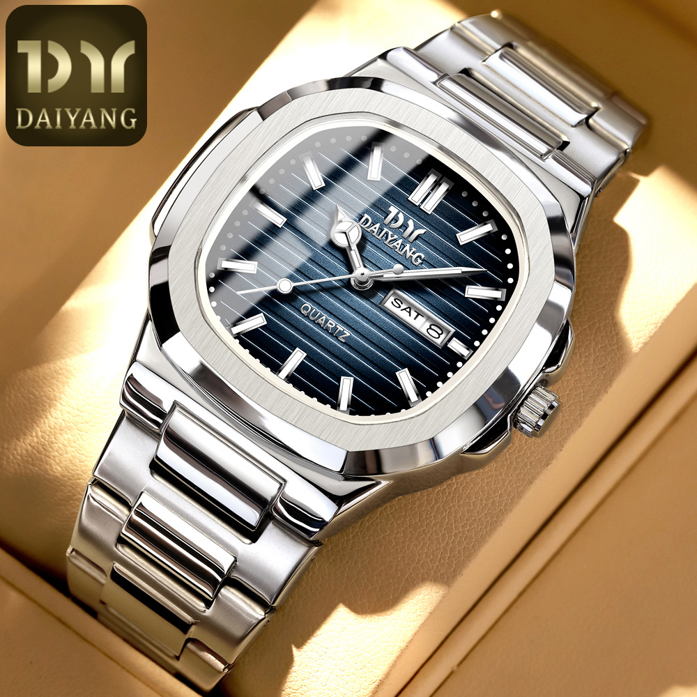 DAIYANG brand new men's watch waterproof luminous double calendar watch men's ultra-thin quartz watch steel strap